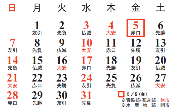 青果・水産物部・花き部 5月カレンダー